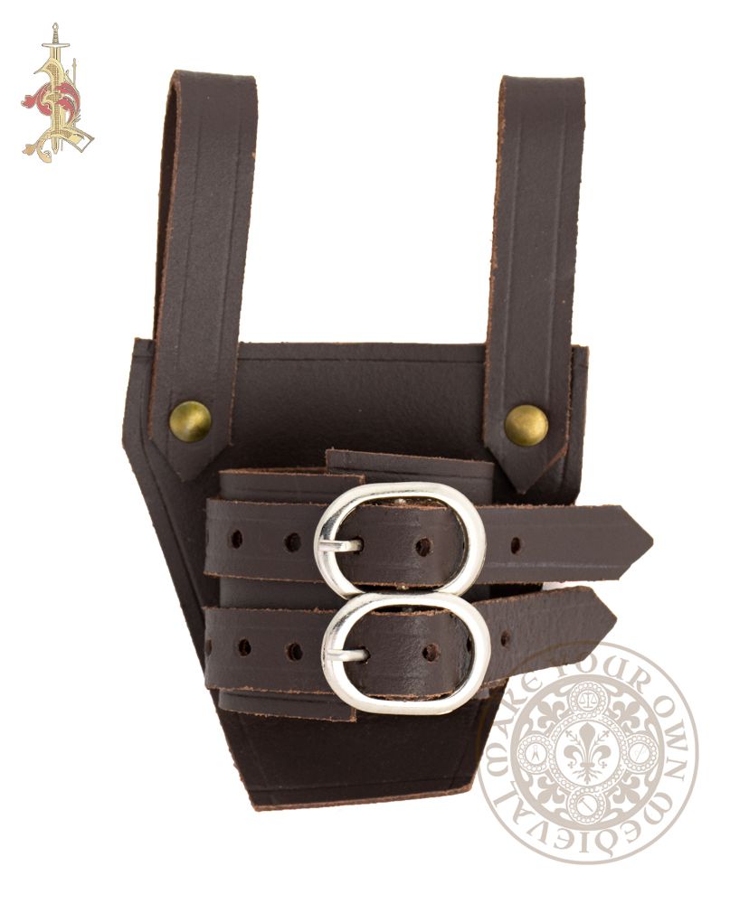 Larp sword frog holder in brown leather with adjustable buckle