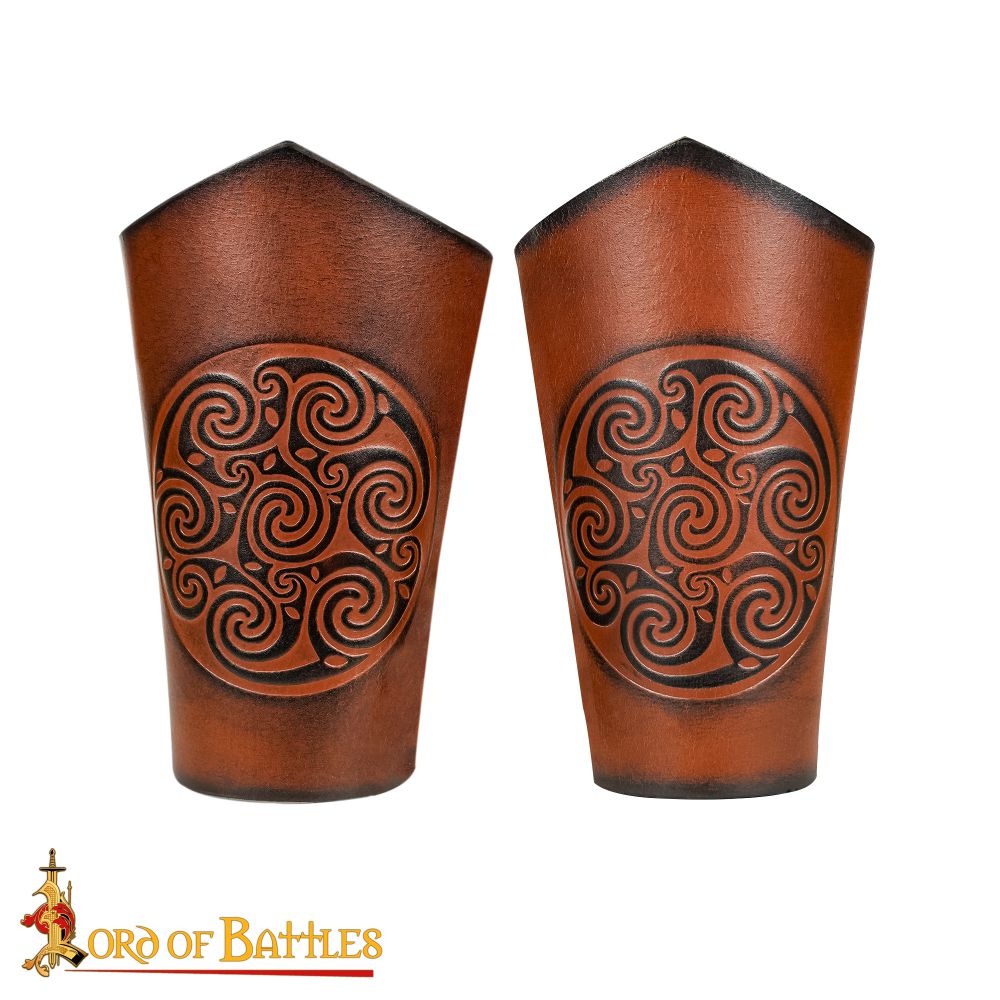 Celtic Circle Leather Bracers – Short -Brown
