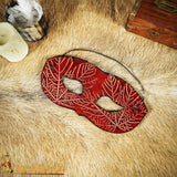 Leather Venetian Mask made from red leather with natural leaf design