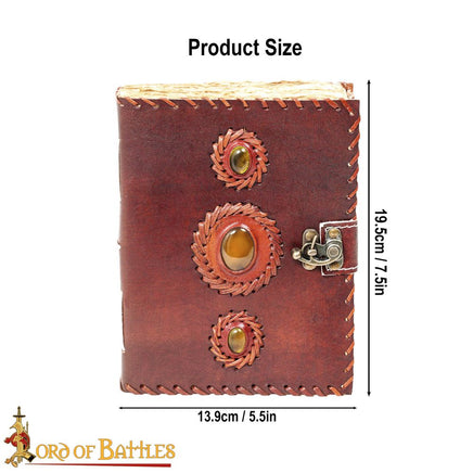 Leather diary with three stones made from brown leather