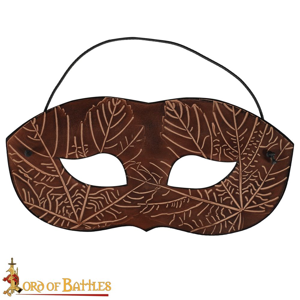 Leather pagan Mask made from brown leather with natural leaf design