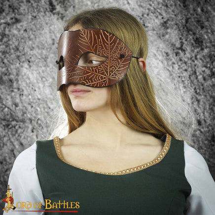 Leather pagan Mask made from brown leather with tree design