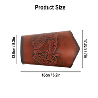 Leather viking wrist bracelet with dragon carving