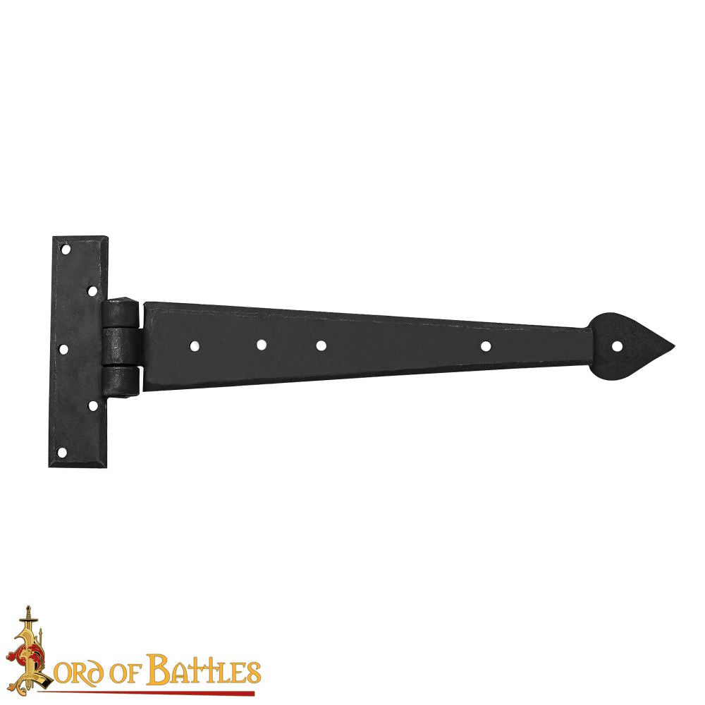 Long forged medieval strap hinge for door, gate or chest