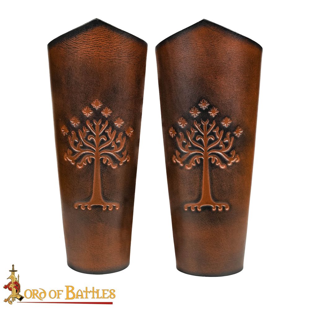 Tree of Gondor Leather Bracers - Brown