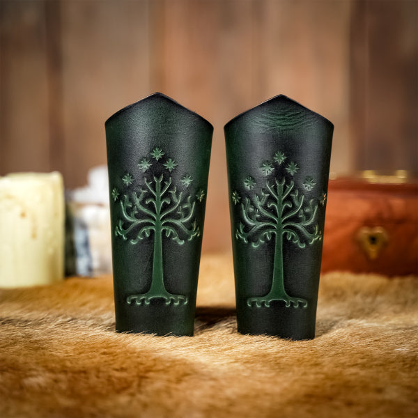 Tree of Gondor Leather Bracers - Green