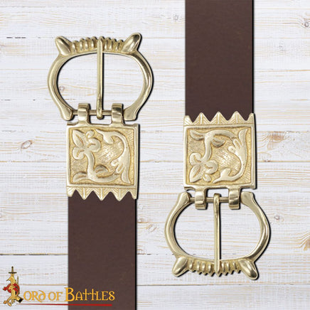 Medieval 15th century reproduction belt buckle with flower design