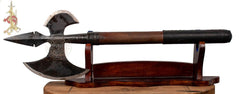 Medieval Fantasy Battle Axe with hardwood handle and leather wrapped grip