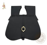 Medieval kidney bag made from black leather with reproduction brass buckle