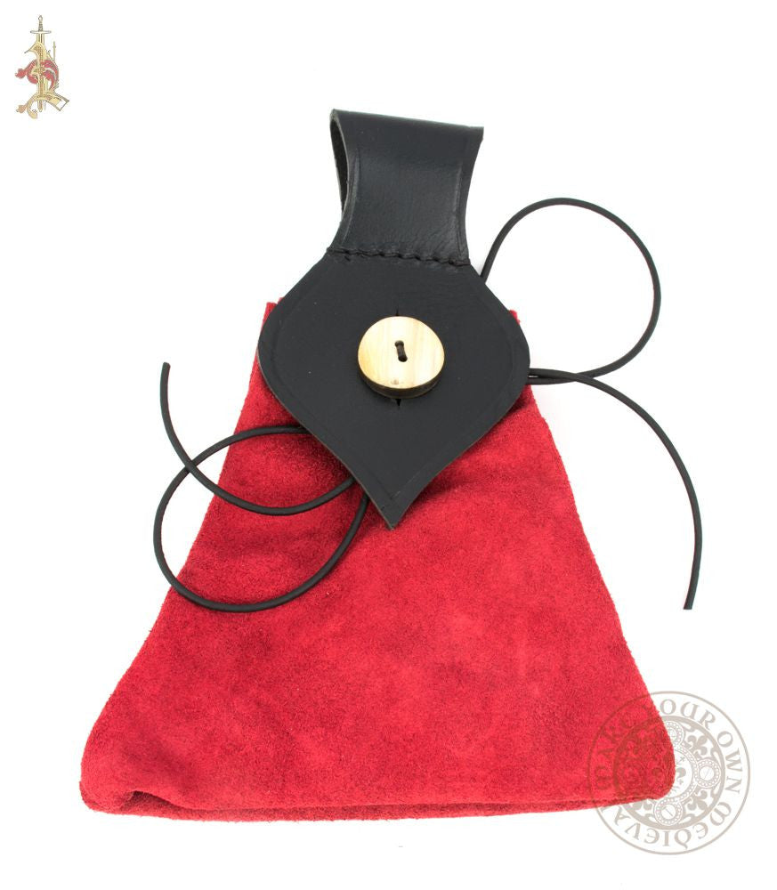 Medieval red and black suede leather bag