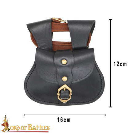 Medieval black leather medieval bag and belt set