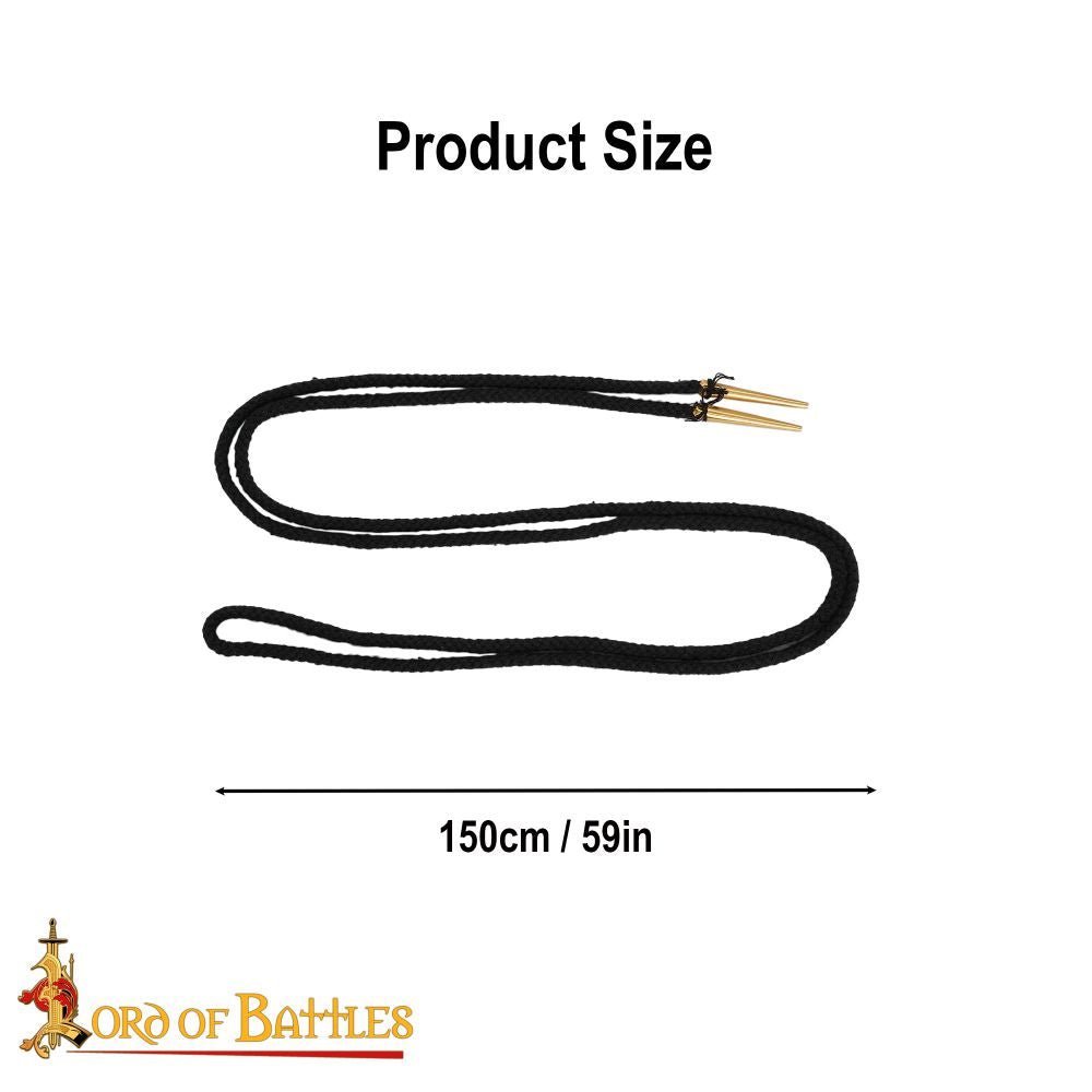 Aglets Points with Cord 130-150cm Long - Black