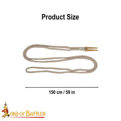 Medieval clothing brass aglets on cords with white cord