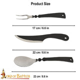 Medieval cutlery set including a fork, knife and spoon