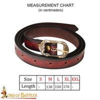 Medieval red leather Belt with Celtic design strap