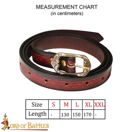 Medieval red leather Belt with Celtic design strap