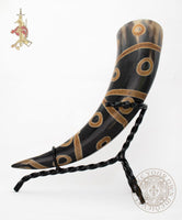 Middle Ages Viking drinking horn with brown leather belt holder