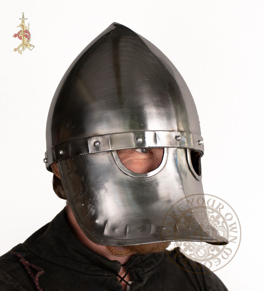 Crusader Norman 12th Century Helm with Face Plate - 16-gauge