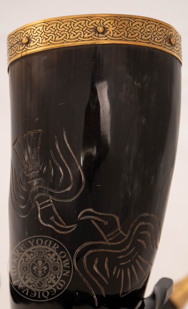 Odin's Ravens Huginn and Muninn Carved Drinking horn