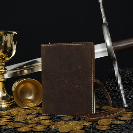 Old Vintage aged style leather diary with tree design