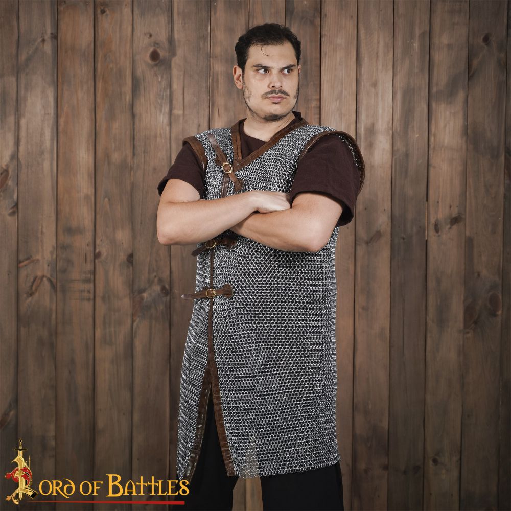 Medieval Chainmail Hauberk Shirt - Mild Steel 10mm Butted Rings, Full Sleeve For Reenactment & Cosplay (XL, XXL)