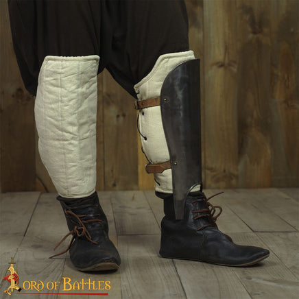 Padded greaves for Viking reenactment combat
