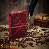 Pagan Pentagram Book Leather Diary made from red leather