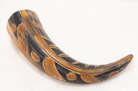 Pagan drinking horn with carved design of growing tree branch with leaves