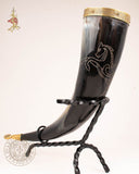 Rampant Stallion Horse design drinking horn with brass trim and end