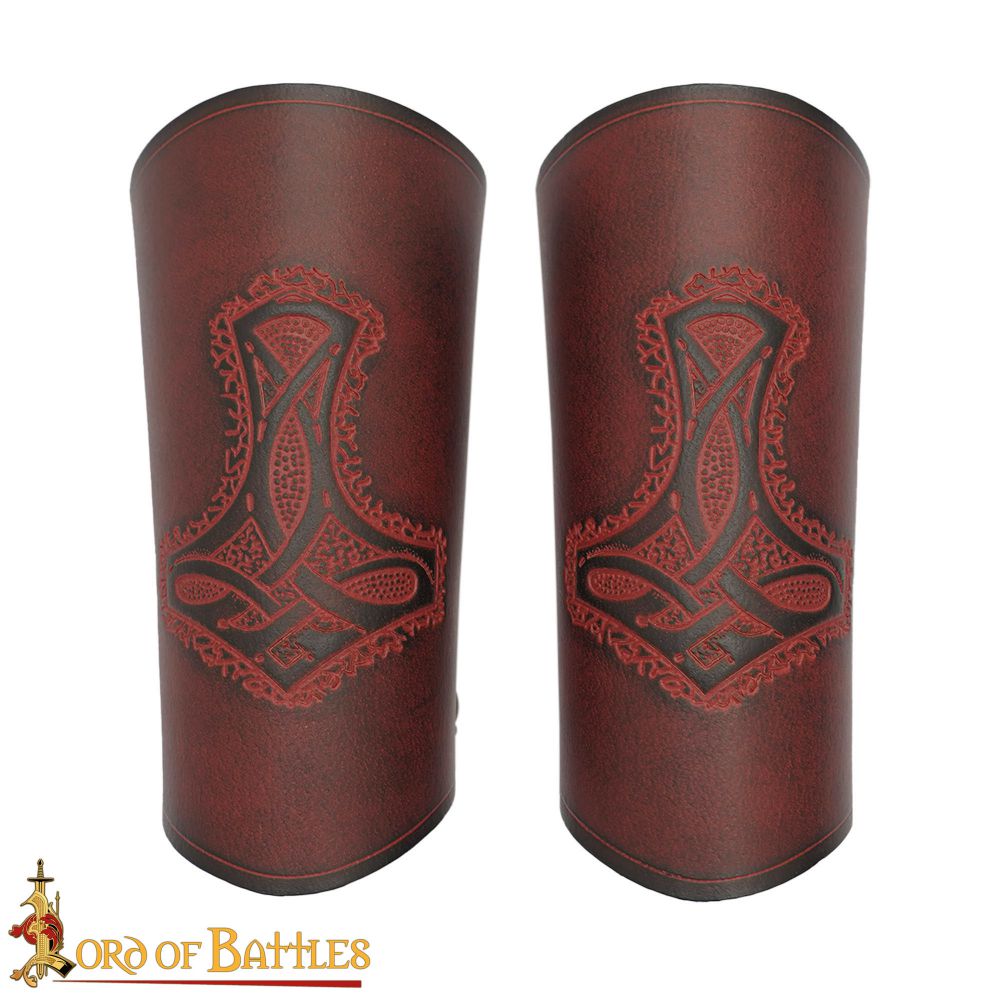 Hammer of Thor Mjölnir leather Bracers - Red