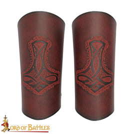Red Hammer of Thor Mjölnir leather Bracers