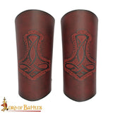 Red Hammer of Thor Mjölnir leather Bracers