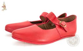 Red Ladies Medieval leather shoes with buckle