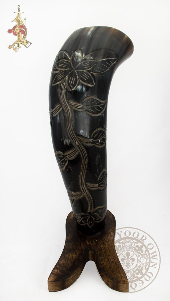 Flowering Vine Carved Drinking Horn 33cm - 38cm (13"-15")