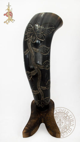 Renaissance Ladies drinking horn with carved vine and flowers