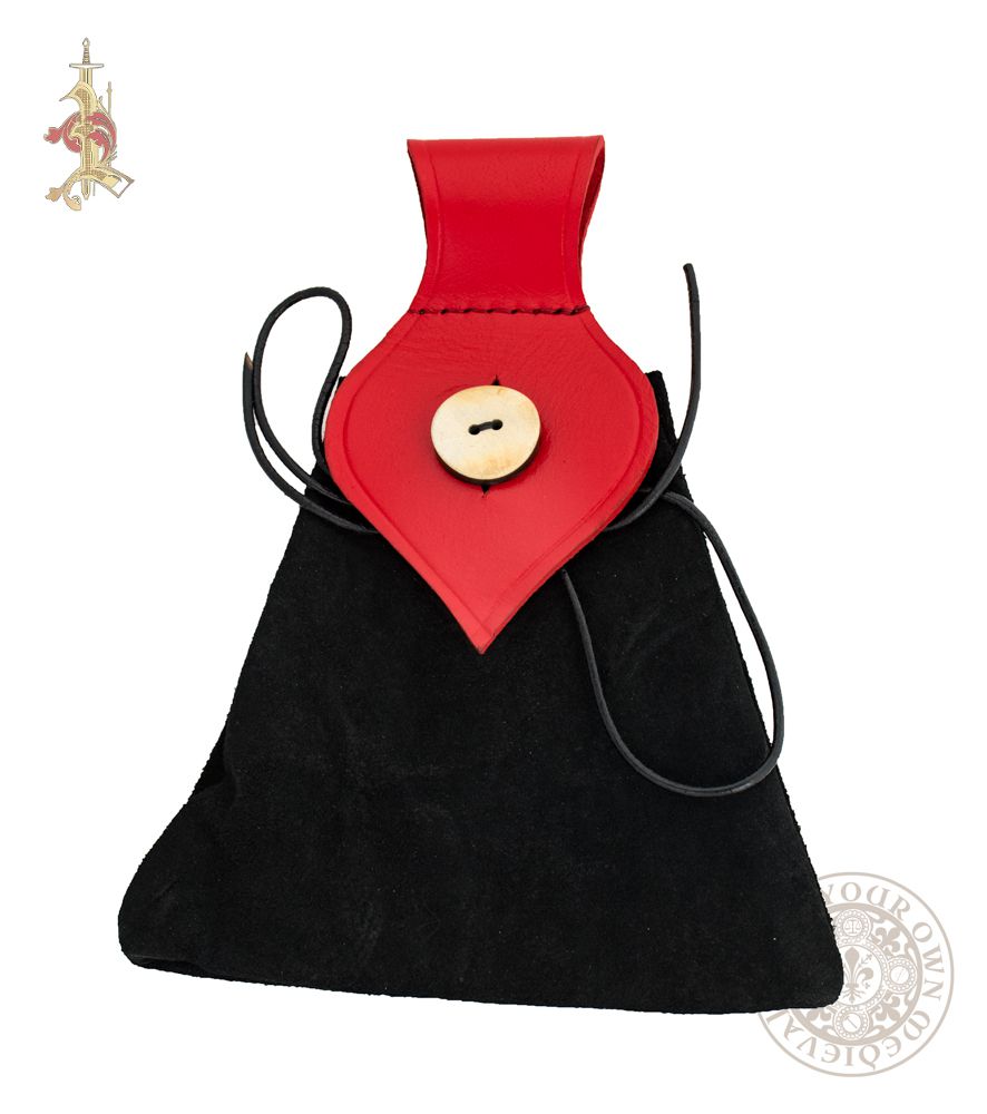 Renaissance ladies bag made from red and black suede leather