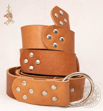 SCA Medieval ring belt with rivets made from light brown leather