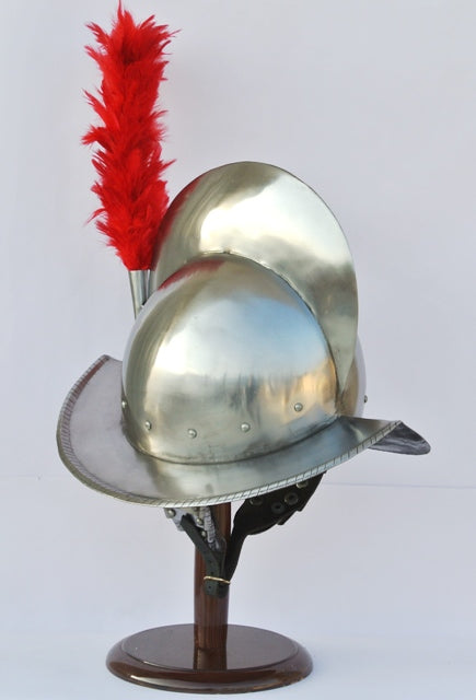 Spanish Comb Morion Helmet With Red Feather