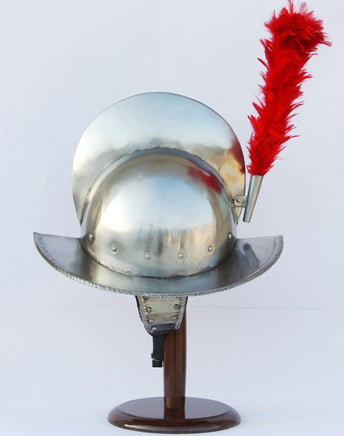 Spanish Morion Helm With Red Feather