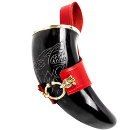 raven viking horn with brass trim