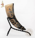 Swirl design viking drinking horn with leather holder