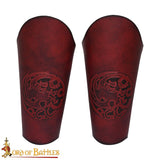 Three Headed Dragon Leather Bracers made from red leather