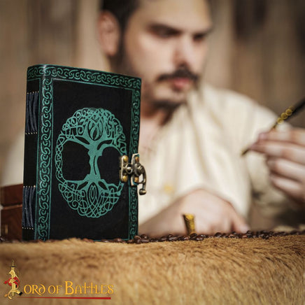 Tree of Life Pagan Leather Journal with latch in green leather