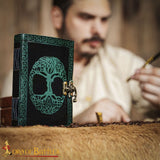 Tree of Life Pagan Leather Journal with latch in green leather