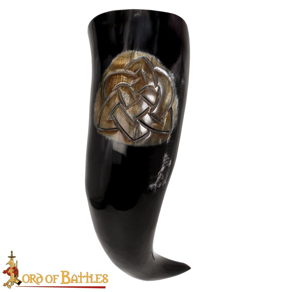Triquetra Celtic Love Knot Carved Drinking Horn