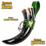 Viking Drinking horn with green leather belt holder