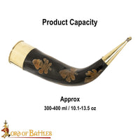 Viking Drinking horn with nature leaf design and brass trim