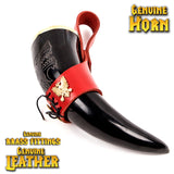 Viking Drinking horn with red leather belt holder