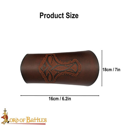 Viking Hammer of Thor Mjölnir leather Bracers in brown leather