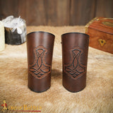 Viking Hammer of Thor leather Bracers in brown leather